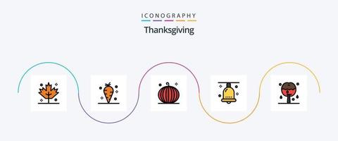 Thanksgiving Line gefüllt Flat 5 Icon Pack inklusive Apfel. Festival. Ernte. Weihnachten. Glocke vektor