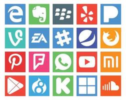 20 social media ikon packa Inklusive Youtube fyrkantig sporter Pinterest Firefox vektor