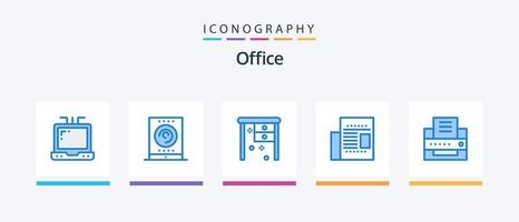 Office Blue 5 Icon Pack inklusive . Fax. Schreibtisch. Drucker. Büro. kreatives Symboldesign vektor