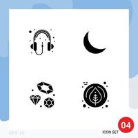 Piktogramm-Set aus 4 einfachen soliden Glyphen von Audio-Liebes-Kopfhörer-Schlaf-Hochzeit editierbaren Vektordesign-Elementen vektor