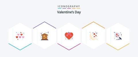 Valentinstag 25 Flat Icon Pack inklusive Suche. Herz. Liebe. Valentinsgrüße. Mond vektor