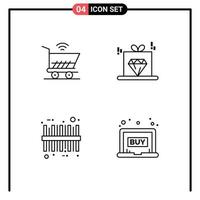 redigerbar vektor linje packa av 4 enkel fylld linje platt färger av trolly koda handla pris bärbar dator redigerbar vektor design element