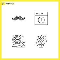 4 tematiska vektor fylld linje platt färger och redigerbar symboler av mustasch nyckelord manlig app Sök redigerbar vektor design element