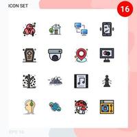 Gruppe von 16 flachen, farbgefüllten Linien, Zeichen und Symbolen für schreckliche Sarg-Computerlayouts, mobile, editierbare, kreative Vektordesign-Elemente vektor