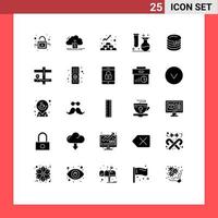 Solide Glyphenpackung mit 25 universellen Symbolen für Kuchen, Wissenschaft, Finanzen, Labor, Chemie, bearbeitbare Vektordesign-Elemente vektor