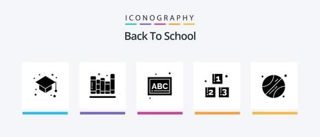 Back to School Glyph 5 Icon Pack inklusive . ABC. Sport. Ball. kreatives Symboldesign vektor