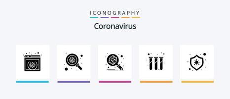 Coronavirus Glyph 5 Icon Pack inklusive Bakterien. Prüfung. Bakterien. Labor. Verbreitung. kreatives Symboldesign vektor