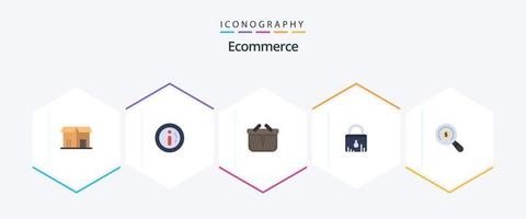 E-Commerce 25 Flat Icon Pack inklusive Markt. Einkaufen. Korb. E-Commerce. sperren vektor