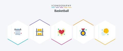basketboll 25 platt ikon packa Inklusive placera. medalj. affär. bäst. kärlek vektor