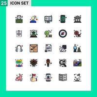 användare gränssnitt packa av 25 grundläggande fylld linje platt färger av Bank Sök övervaka telefon app redigerbar vektor design element