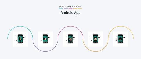 Android-App-Linie gefülltes flaches 5-Icon-Paket einschließlich Anwendung. mobiles Video. hinzufügen. Mobile Medien. Interaktion vektor