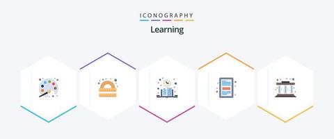 inlärning 25 platt ikon packa Inklusive fil. e-bok. studie. bok. schema vektor
