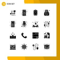 mobil gränssnitt fast glyf uppsättning av 16 piktogram av app ny år järnväg post inbjudan redigerbar vektor design element
