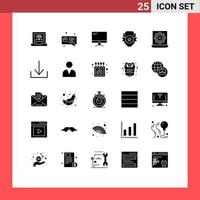 25 universelle solide Glyphenzeichen Symbole für Computerschild-Monitor-Emblem-Abzeichen editierbare Vektordesign-Elemente vektor