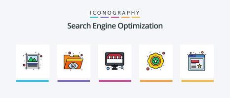 seo linje fylld 5 ikon packa Inklusive data. mapp. data. fil. nätverk. kreativ ikoner design vektor