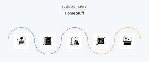 Hem grejer glyf 5 ikon packa Inklusive badkar. växla. rengöringsmedel. plugg. elektricitet vektor