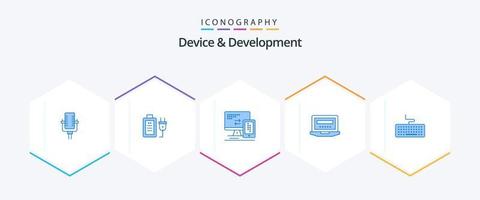 enhet och utveckling 25 blå ikon packa Inklusive tangentbord. utbildning. dator. hårdvara. bärbar dator vektor