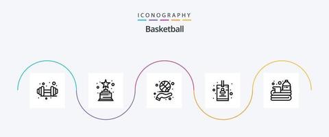 Basketball Line 5 Icon Pack inklusive Spiel. Korb. Hand. Ball. Karte vektor