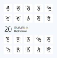 20 Handgesten-Linien-Icon-Pack wie Hand oben rechts Cursor links vektor