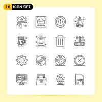 Stock Vector Icon Pack mit 16 Zeilen Zeichen und Symbolen für Shop Wissenschaft Theater Raketensperma editierbare Vektordesign-Elemente