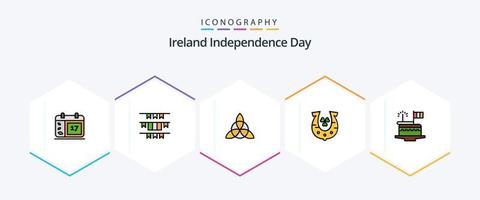 Irland-Unabhängigkeitstag 25 Filledline-Icon-Pack inklusive Feiern. Glück. irisch. Hufeisen. Kleeblatt vektor