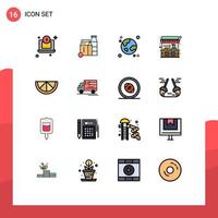 uppsättning av 16 modern ui ikoner symboler tecken för frukt gata jord stå mat redigerbar kreativ vektor design element