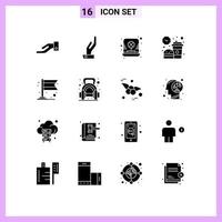 16 solides Glyphenpaket der Benutzeroberfläche mit modernen Zeichen und Symbolen von editierbaren Vektordesign-Elementen für Fitnessflaggenpause Karnevalsmahlzeit vektor