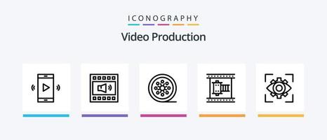 Video Production Line 5 Icon Pack inklusive Filmrolle. Film. Retro-Kamera. Kino. Video. kreatives Symboldesign vektor