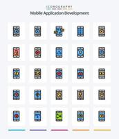kreative Entwicklung mobiler Anwendungen 25 Zeilen gefülltes Icon Pack wie Anwendung. mobile Applikation. Dollar. Handy, Mobiltelefon. Handy, Mobiltelefon vektor