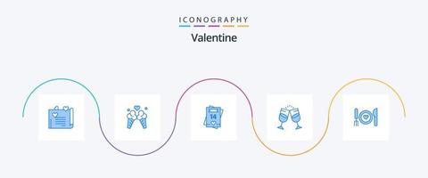 Valentine Blue 5 Icon Pack inklusive Paar. Saft. Feb. Alkohol. Karte vektor