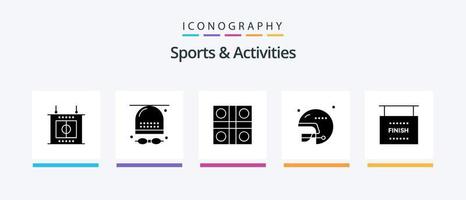 sporter och aktiviteter glyf 5 ikon packa Inklusive slutet. rugby. spel. hjälm. sporter. kreativ ikoner design vektor