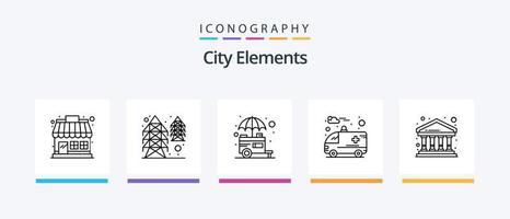 City Elements Line 5 Icon Pack inklusive Haltestelle. Planke. Kraftstoff. Wohnbereich. Stadt. kreatives Symboldesign vektor