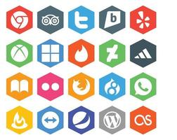 20 Social Media Icon Pack, einschließlich WhatsApp-Browser, Microsoft Firefox, iBooks vektor