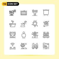 Stock Vector Icon Pack mit 16 Linienzeichen und Symbolen für die Pflanzenpräsentation Bangla Deck Work editierbare Vektordesign-Elemente