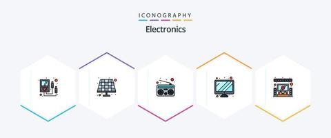 Elektronik-Icon-Pack mit 25 gefüllten Linien, einschließlich . System. Medien. Heimat. Gerät vektor