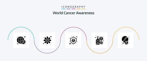 värld cancer medvetenhet glyf 5 ikon packa Inklusive läsplatta. tecken. pil. vin. flaska vektor
