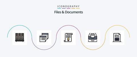 Dateien und Dokumente Zeile gefüllt Flat 5 Icon Pack inklusive Daten. Archiv. planen. Bildung. Diplom vektor