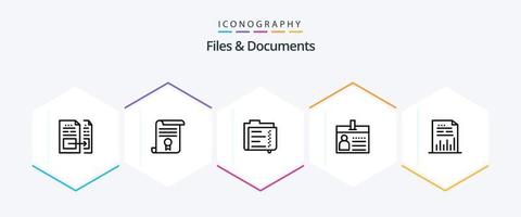 Dateien und Dokumente 25-Zeilen-Icon-Pack inklusive Dokument. Abzeichen. dokumentieren. Mappe. dokumentieren vektor