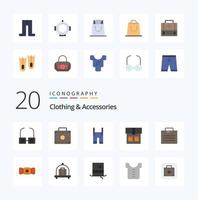 20 flachfarbige Icon-Packs für Bekleidungszubehör wie Mode-Marine-Shopping-Flossen-Koffer vektor