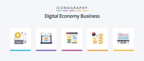 digital ekonomi företag platt 5 ikon packa Inklusive . Diagram. växt. dator. ekonomi. kreativ ikoner design vektor