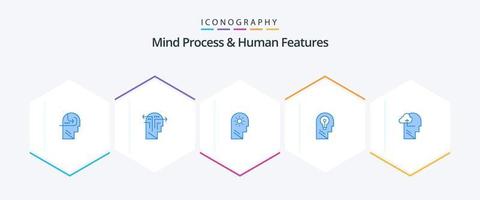 sinne bearbeta och mänsklig funktioner 25 blå ikon packa Inklusive erfarenhet. sinne. hjärna. aning. företag vektor