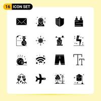 16 universell fast glyf tecken symboler av kolvar lagarbete skydd människor företag redigerbar vektor design element