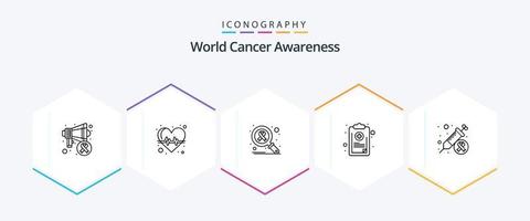 World Cancer Awareness 25-Zeilen-Icon-Pack einschließlich Krebs. medizinisch. infizieren. Liste. Diagramm vektor