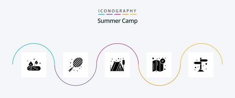Summer Camp Glyph 5 Icon Pack inklusive . Richtung. draussen. Camping. Karte vektor