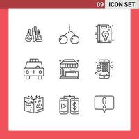 Stock Vector Icon Pack mit 9 Zeilenzeichen und Symbolen für den Verkauf Transport Bildung Transport Auto editierbare Vektordesign-Elemente