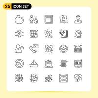 Stock Vector Icon Pack mit 25 Linienzeichen und Symbolen für Gläser heiraten Layout Liebe Herz editierbare Vektordesign-Elemente