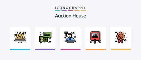 Auktionslinie gefüllt 5 Icon Pack inklusive Zuhause. Banken. Krone. Gesetz. Versteigerung. kreatives Symboldesign vektor
