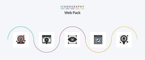 web pack linie gefüllt flach 5 icon pack inklusive mikrofon. Netz. Design. Safari. Kompass vektor