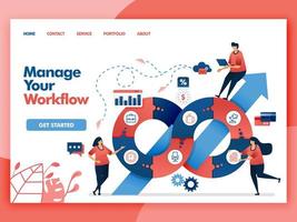 Zielseiten-Vektor-Design zur Verwaltung Ihres Workflows. einfach zu bearbeiten und anzupassen. modernes flaches Designkonzept von Webseite, Website, Homepage, mobilen Apps ui. Charakter Cartoon Illustration flachen Stil. vektor