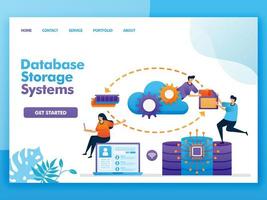 målsidesvektordesign för databaslagringssystem. lätt att redigera och anpassa. modernt platt designkoncept av webbsida, webbplats, hemsida, mobilappar ui. karaktär tecknad illustration platt stil. vektor